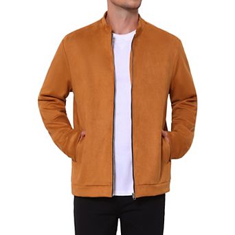 Men's Vintage Bomber Jacket Lightweight Stand Collar Zipper Casual Suede Jacket