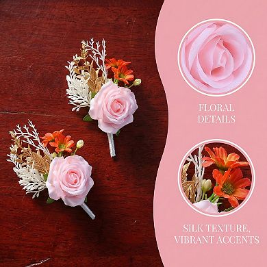 Wedding Boutonnieres for Men, Artificial Rose Corsage with Pins, Realistic Silk Flower Brooch 5.7"