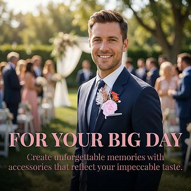 Wedding Boutonnieres for Men, Artificial Rose Corsage with Pins, Realistic Silk Flower Brooch 5.7"