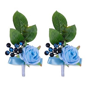 Wedding Boutonnieres for Men, Artificial Rose Corsage with Pins, Realistic Silk Flower Brooch 5.7"