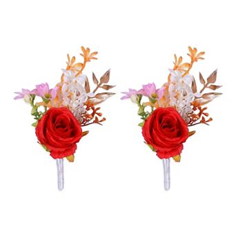 Wedding Boutonnieres for Men, Artificial Rose Corsage with Pins, Realistic Silk Flower Brooch 5.7"