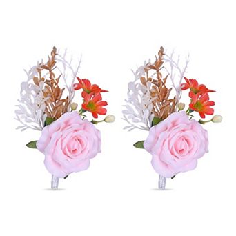 Wedding Boutonnieres for Men, Artificial Rose Corsage with Pins, Realistic Silk Flower Brooch 5.7"