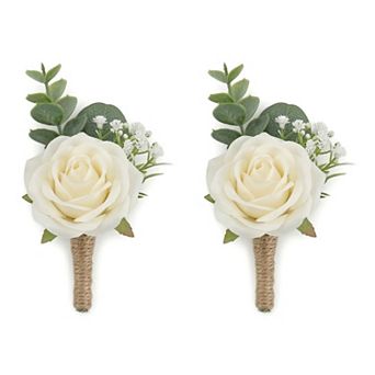 Wedding Boutonnieres for Men, Artificial Rose Corsage with Pins, Realistic Silk Flower Brooch 5.7"