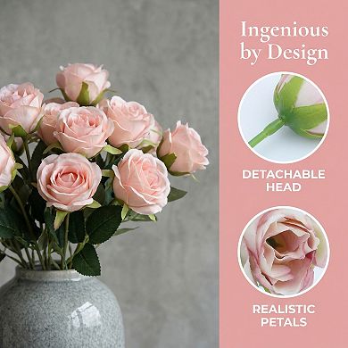 Artificial Roses Bulk 10Pcs, Silk Rose Bouquet with Removable Heads, Faux Flowers 9.4"H