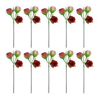 Artificial Roses Bulk 10Pcs, Silk Rose Bouquet with Removable Heads, Faux Flowers 9.4"H