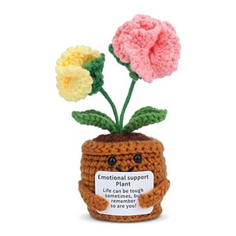 Handmade Crochet Carnation, Knitted Potted Plant for Desk Decor, Cute Fake Flower 2.3"L x 4.3"H