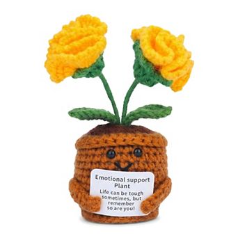 Handmade Crochet Carnation, Knitted Potted Plant for Desk Decor, Cute Fake Flower 2.3"L x 4.3"H