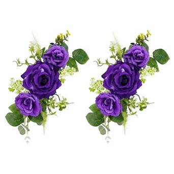 Artificial Rose Bouquets, Silk Flowers with Stems, Realistic Faux Floral Arrangements for Decor 13"H