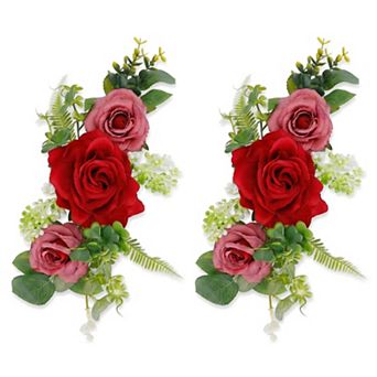 Artificial Rose Bouquets, Silk Flowers with Stems, Realistic Faux Floral Arrangements for Decor 13"H