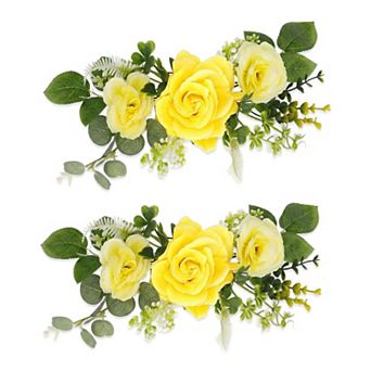 Artificial Rose Bouquets, Silk Flowers with Stems, Realistic Faux Floral Arrangements for Decor 13"H