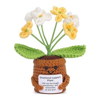 Handmade Crochet Forget-Me-Not, Knitted Potted Plant for Desk Decor, Cute Fake Flower 2.3"L x 4.3"H