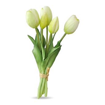 Artificial Tulips Flowers Real Touch 5 pc Silk Tulips Faux Dutch Tulips Mini Floral Bouquet 9.8"H