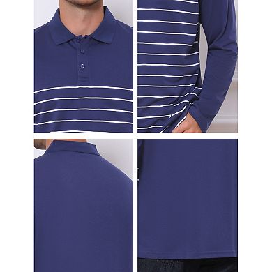 Men's Casual Long Sleeves Contrast Striped Golf Polo T-Shirts