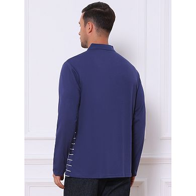 Men's Casual Long Sleeves Contrast Striped Golf Polo T-Shirts