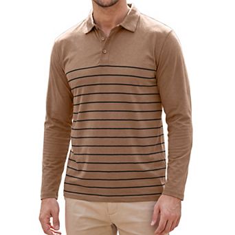 Men's Casual Long Sleeves Contrast Striped Golf Polo T-Shirts