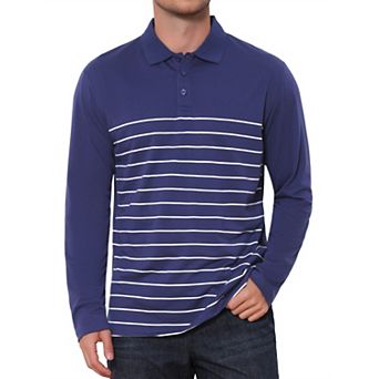 Men's Casual Long Sleeves Contrast Striped Golf Polo T-Shirts