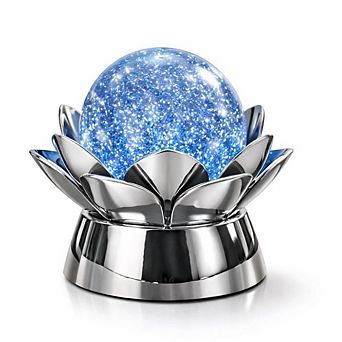 7" x 7" Purple Lotus Flower Glitter Globe USB Table Lamp