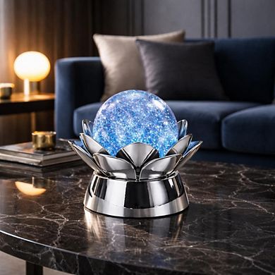 7" x 7" Purple Lotus Flower Glitter Globe USB Table Lamp