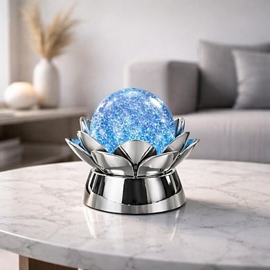 7" x 7" Purple Lotus Flower Glitter Globe USB Table Lamp