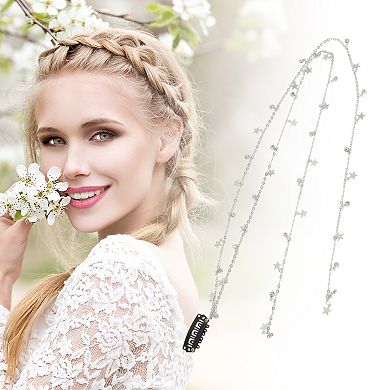 19.7" Star Braided Hair Chain for Women 2 Pcs Silver