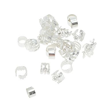 40Pcs Hollow Different Style Hair Cuffs Dreadlock Silver Tone