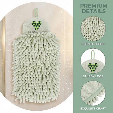 Fluffy Chenille Hanging Hand Towel Ultra-Soft Absorbent Quick Dry Decorative Towel 1 Pack 4" x 10"