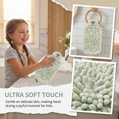 Fluffy Chenille Hanging Hand Towel Ultra-Soft Absorbent Quick Dry Decorative Towel 1 Pack 4" x 10"