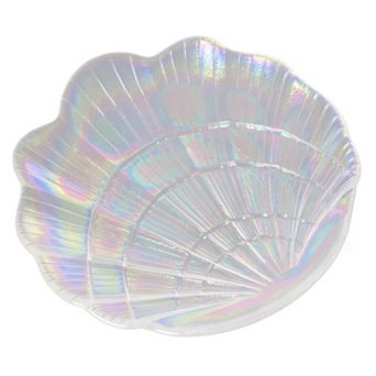 Fabulaxe Iridescent Glass Catchall Clam Shell Jewelry Tray Soap Holder Trinket Dish Ring Plate