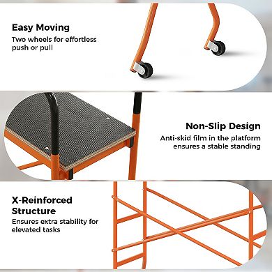 HOMCOM Scaffolding Work Platform, Rolling Scaffolding with Wheels