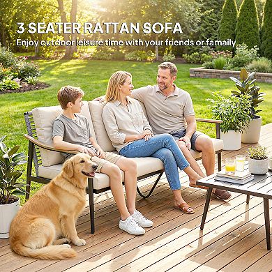 Outsunny 3 Seater Outdoor Couch Patio Sofa with Cushions