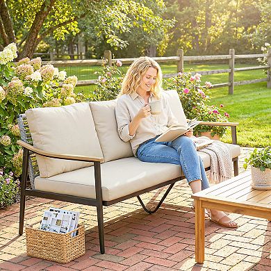 Outsunny 3 Seater Outdoor Couch Patio Sofa with Cushions