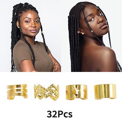 32Pcs Hollow Different Style Hair Cuffs Dreadlock Gold Tone