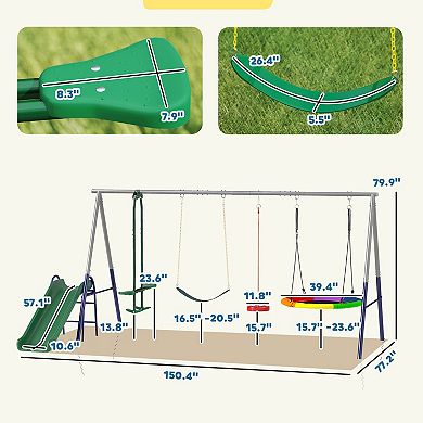 Qaba 5-in-1 Kids Swing Set for Backyard with Slide, 770lbs Capacity, Mixed