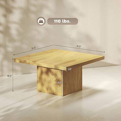 HOMCOM Square Coffee Table, Center Table w/ 1.6" Thick Top, Light Brown