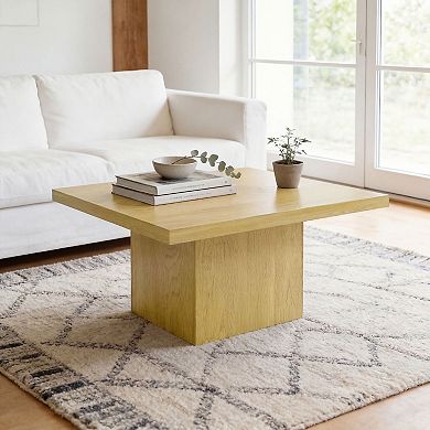 HOMCOM Square Coffee Table, Center Table w/ 1.6" Thick Top, Light Brown