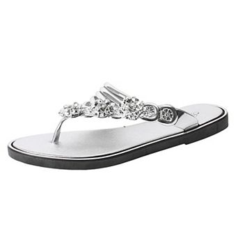 Women's Rhinestone Decor Flip Flops Flat Thong Sandals Dressy Summer Beach Shoes