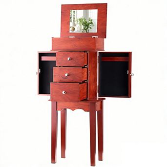 KWPZQEB Vintage Standing Jewelry Storage Chest with Top Flip Mirror, Brown