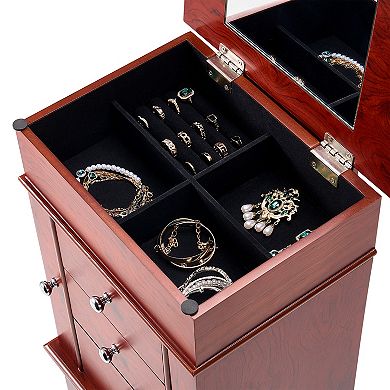 KWPZQEB Vintage Standing Jewelry Storage Chest with Top Flip Mirror, Brown