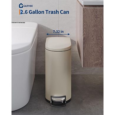 Bathroom Trash Can, Stainless Steel Step-On Garbage Bin w/ Soft Close Lid, Removable Inner Bucket