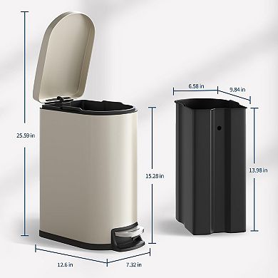 Bathroom Trash Can, Stainless Steel Step-On Garbage Bin w/ Soft Close Lid, Removable Inner Bucket