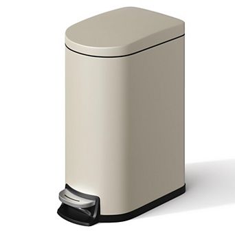 Bathroom Trash Can, Stainless Steel Step-On Garbage Bin w/ Soft Close Lid, Removable Inner Bucket