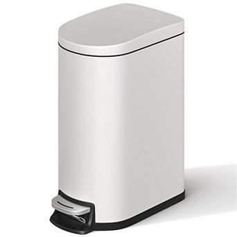 Bathroom Trash Can, Stainless Steel Step-On Garbage Bin w/ Soft Close Lid, Removable Inner Bucket