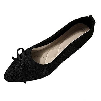 Women's Knit Ballet Flats Slip On Bow Decor Comfortable Casual Dress Shoes