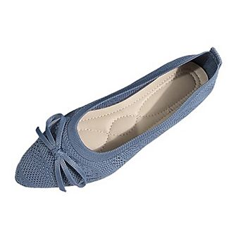 Women's Knit Ballet Flats Slip On Bow Decor Comfortable Casual Dress Shoes