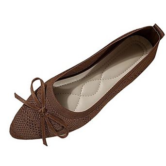 Women's Knit Ballet Flats Slip On Bow Decor Comfortable Casual Dress Shoes