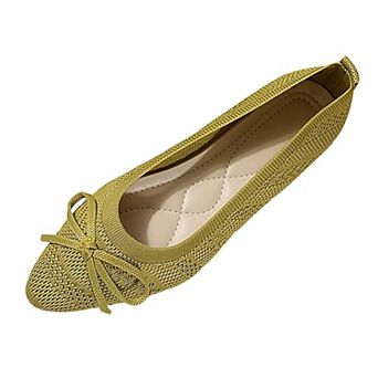 Women's Knit Ballet Flats Slip On Bow Decor Comfortable Casual Dress Shoes