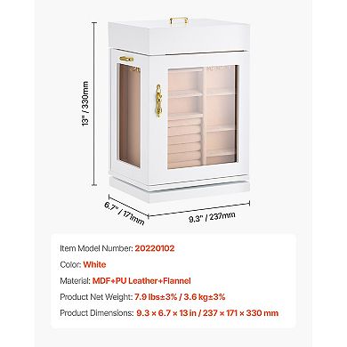KWPZQEB Rotating Jewelry Organizer Modern Display Jewelry Box, White