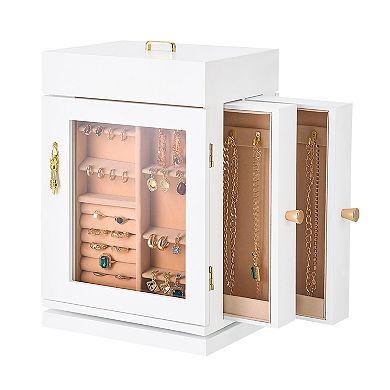 KWPZQEB Rotating Jewelry Organizer Modern Display Jewelry Box, White