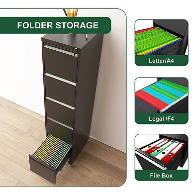 VIYET 5-Drawer Vertical File Cabinet with Lock - Mobile Locking Metal Filing Cabinet on Wheels