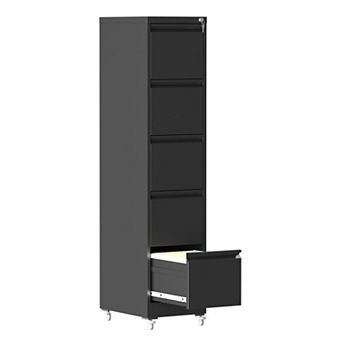 VIYET 5-Drawer Vertical File Cabinet with Lock - Mobile Locking Metal Filing Cabinet on Wheels